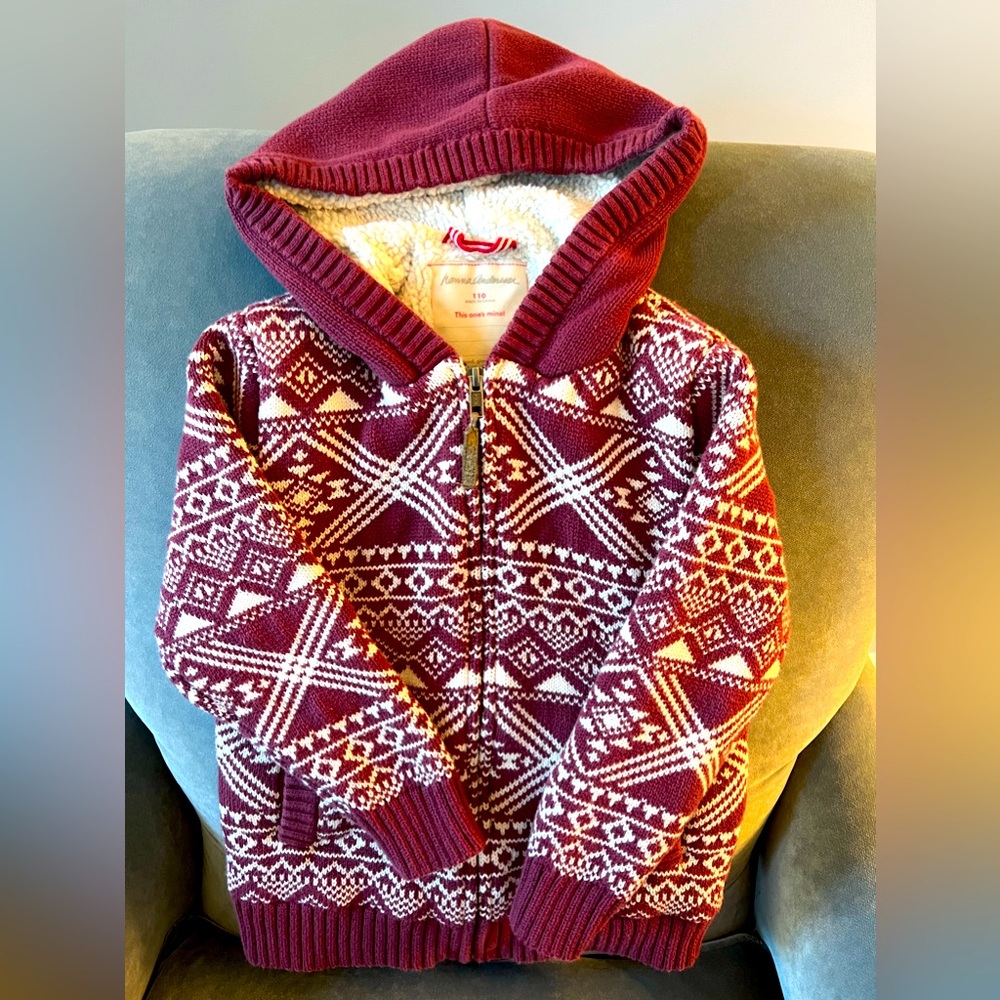 Hanna Andersson Sweater With Faux Shearling Lined Hoodie; Size 110/5